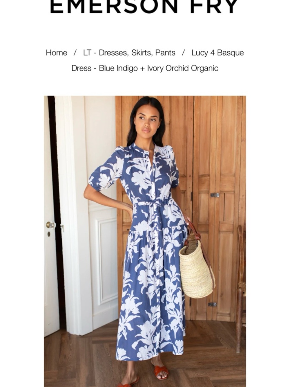 Emerson Fry Blue Indigo and Ivory Floral Maxi Dress